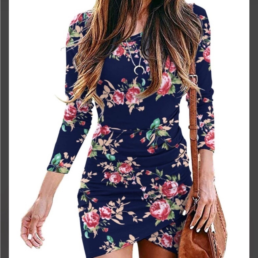HIMCORE floral Botanical,Long Sleeve Wrap Dress Bodycon Mom/grannycore Size S